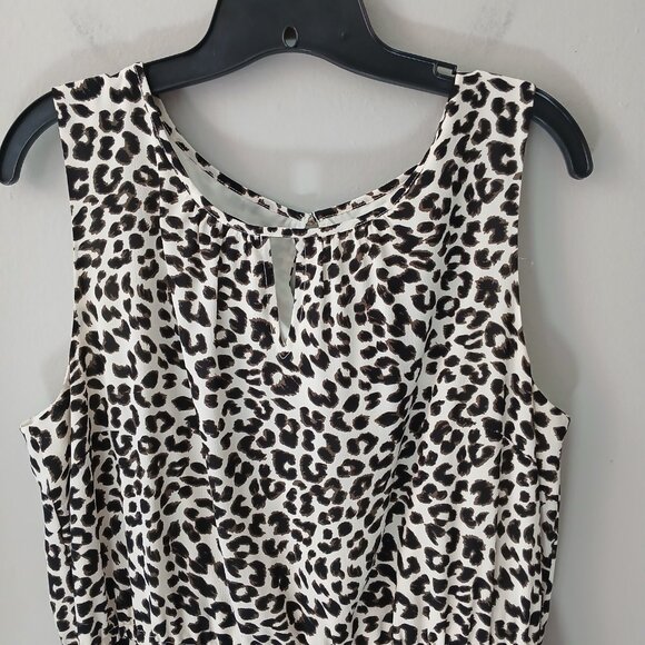 Talbots Sz 14 Leopard Print Ruffle Hem Dress Sleeveless‎ Tank Midi Keyhole Neck - Picture 2 of 15